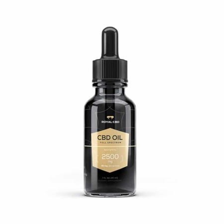 Royal CBD oil 2500 mg bottle in white background